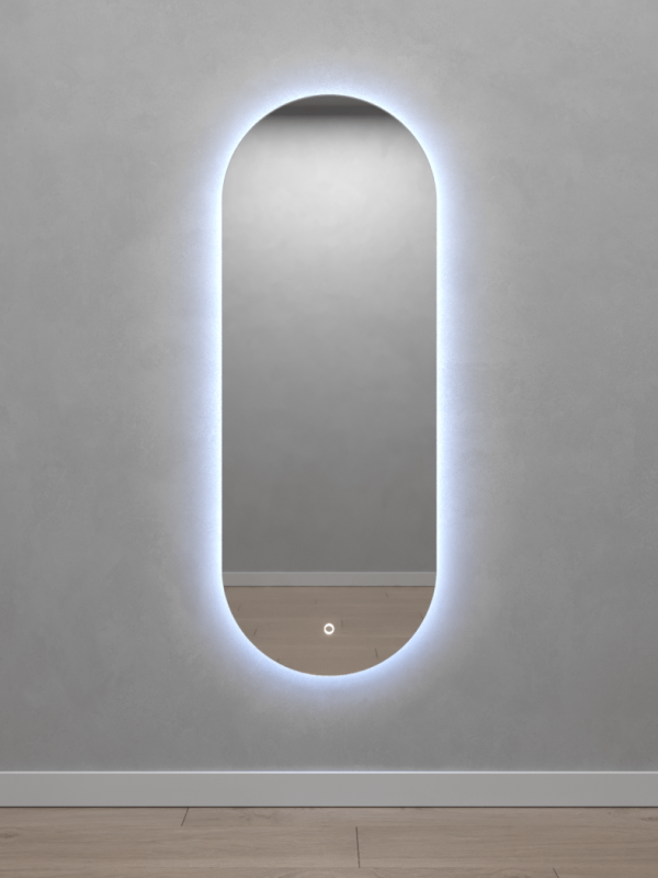 Овальное зеркало 135x50 см, с холодной подсветкой, с сенсорным включателем